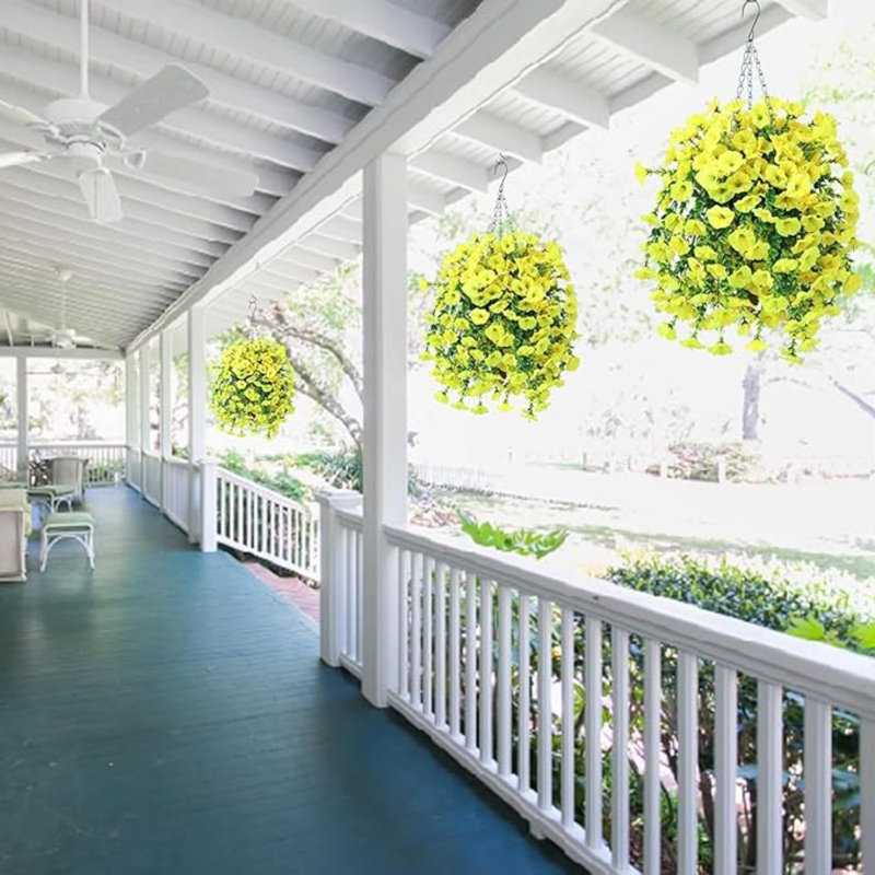 4Pcs Morning Glory Eucalyptus Hanging Flowers, Yellow