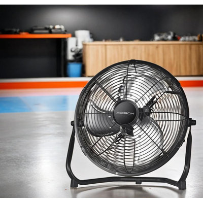 18 in. Black Metal Industrial 3 - Speed Floor Fan - Durable and Heavy - Duty, Ball - Bearing Motor, Safe Reinforced Grille, Tilting Available