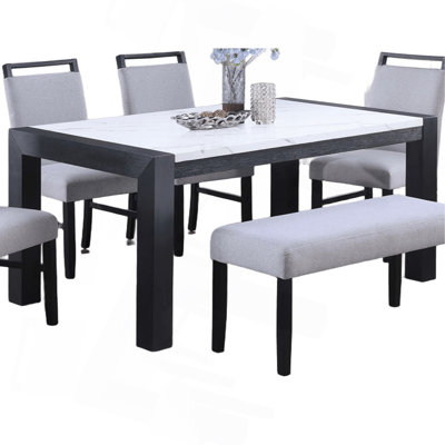 Elegant Faux Marble Top 1Pc Table Charcoal Legs Wooden Dining Table Modern Sleek Two-Tone Dining Table