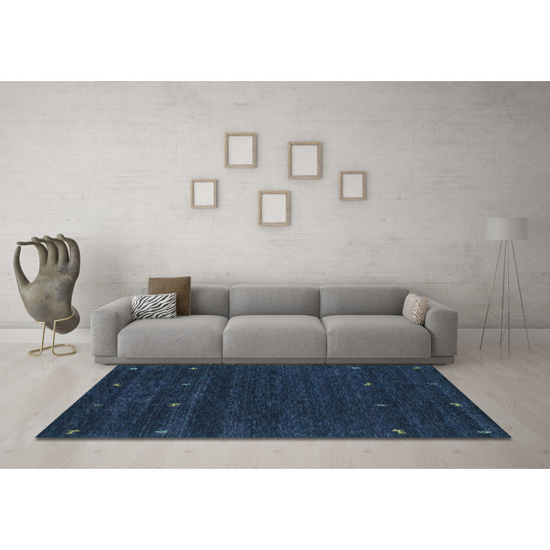Tapis bleu marine en polyester tissé à la machine Jarline, Rond 4 pi