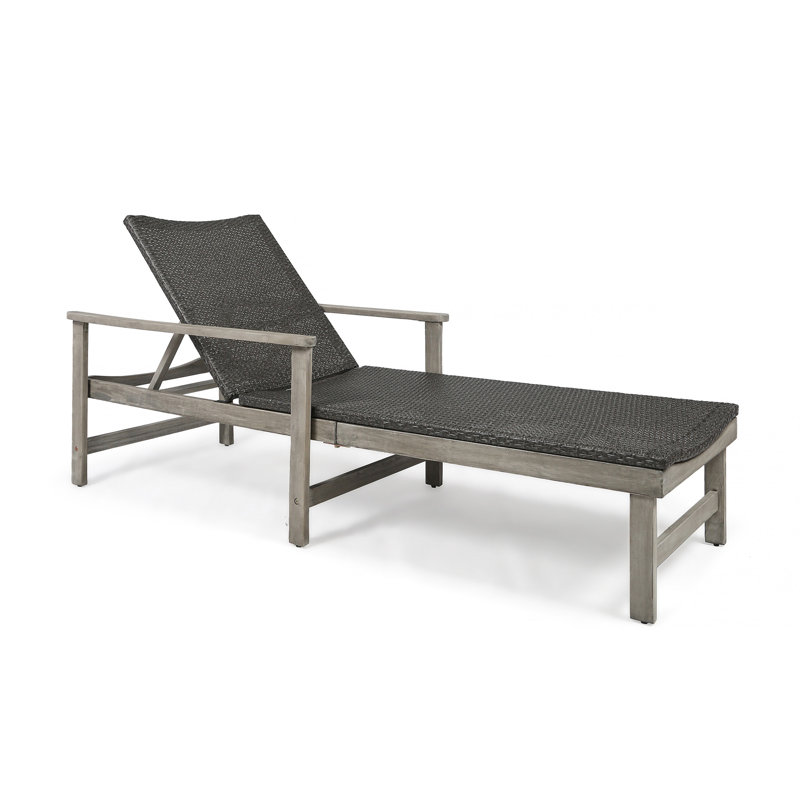Hampton Wood + Wicker Chaise Lounge, Gray