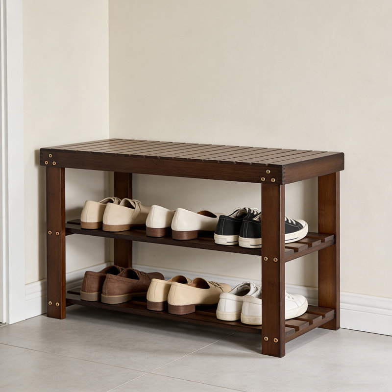 Bamboo Shoe Bench With 3-Tier Storage, Brown