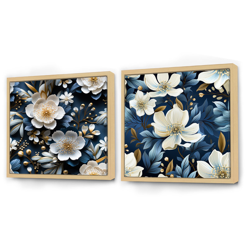 Gattis - Ensemble de 2 collages carrés floraux, Cadre flottant brun, H 36 po x l 73 po