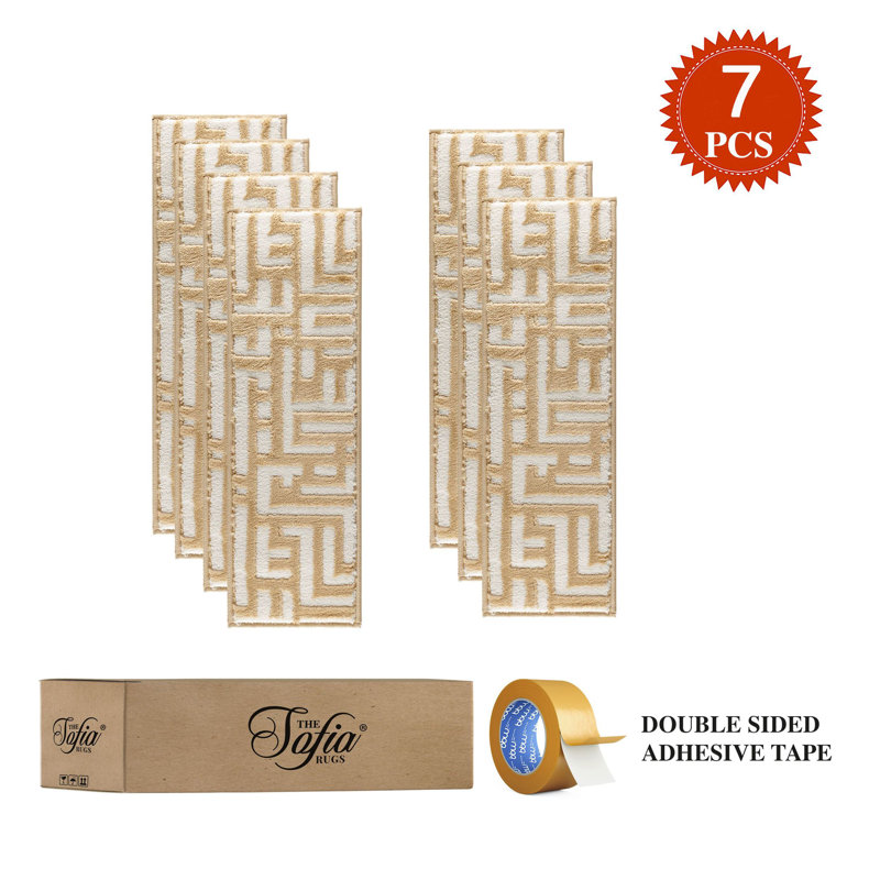 Tapis d'escalier moderne et géométrique beige