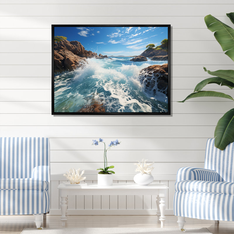 Rocky Beach Ocean Symphony, H 16 po x l 32 po x P 1 po, Cadre flottant noir