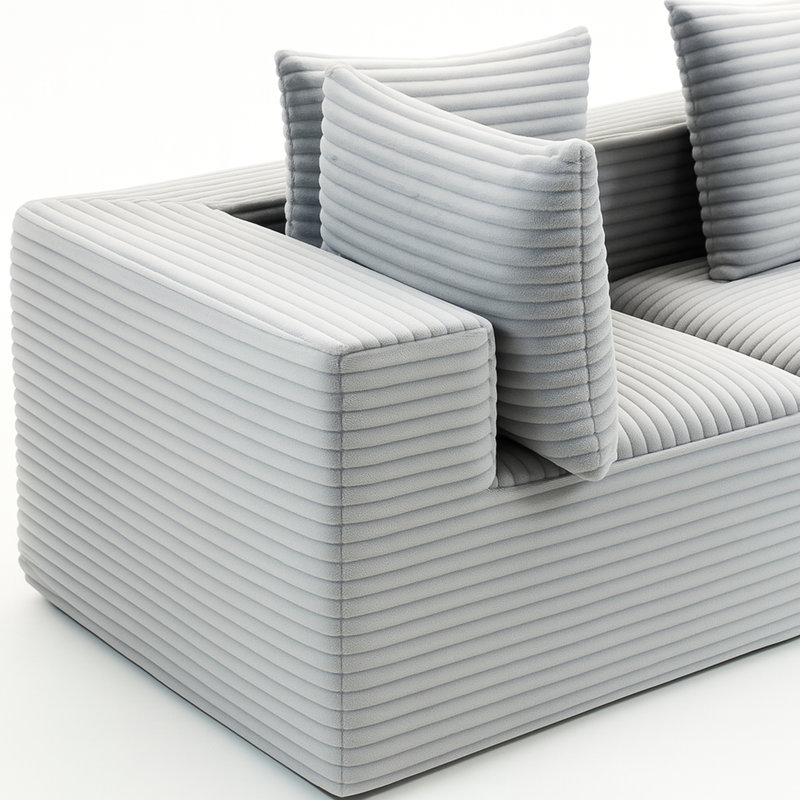 Velours côtelé gris 4 places, look moderne, coussins moelleux, sans assemblage, aménagement modulaire pour des espaces de vie confortables en velours côtelé, structure