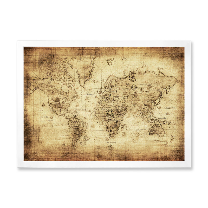 Ancienne carte du monde IV - reproduction d'art sur toile, H 16 po x l 32 po x p 1 po, Blanc