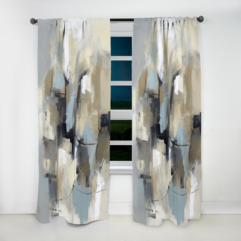 Beige et gris non lié créativité I - rideau à peindre - velours obscurcissant - 1 panneau, L 52 po x L 84 po