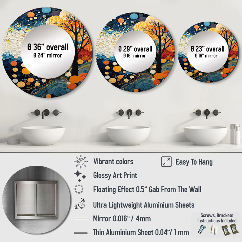 Coloré Mid Century Dynamic Duality V - miroir mural moderne de style Mid-Century, 29 po x 29 po