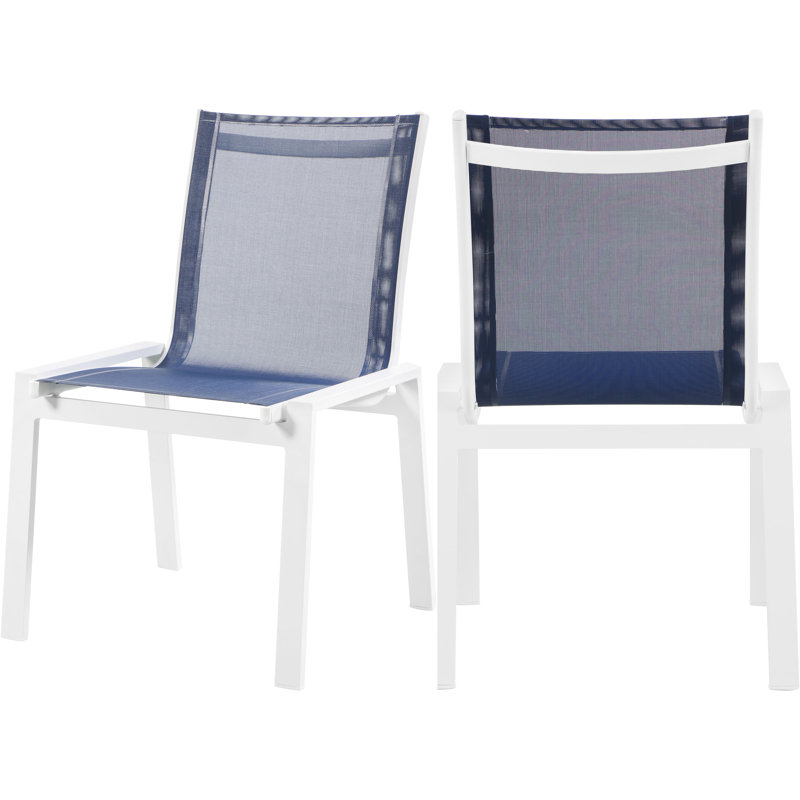 Chaise d'appoint de patio empilable Lajoy, Blanc, Marine