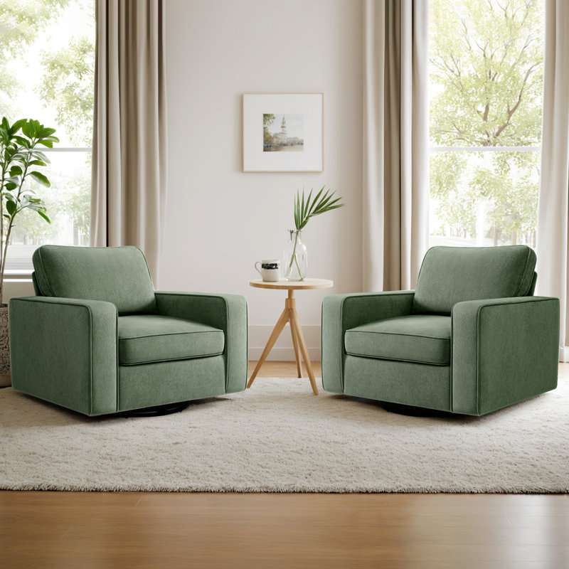 36.2" Wide Upholstered Swivel Accent Armchair, Olive Fabric