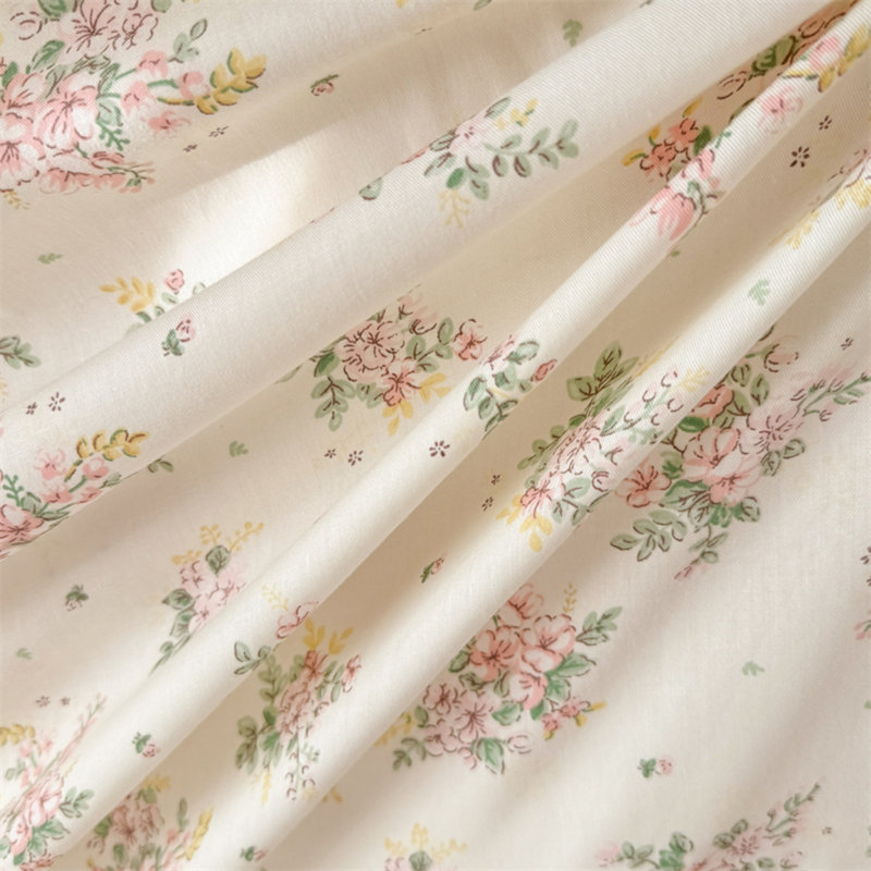 Muti-Floral Pattern Ruffle Laced Cotton Duvet Cover Set, Queen Duvet Cover + 2 Standard Pillowcases, Yellow/Pink Floral