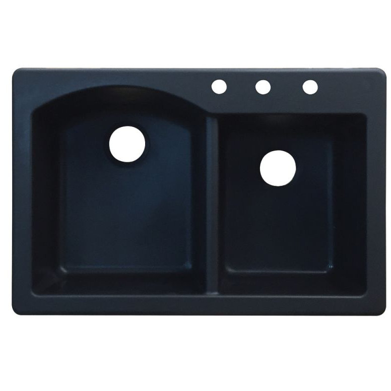 Évier de cuisine à double cuves l 33 po x l 22 po Aversa, 3 trous, Noir