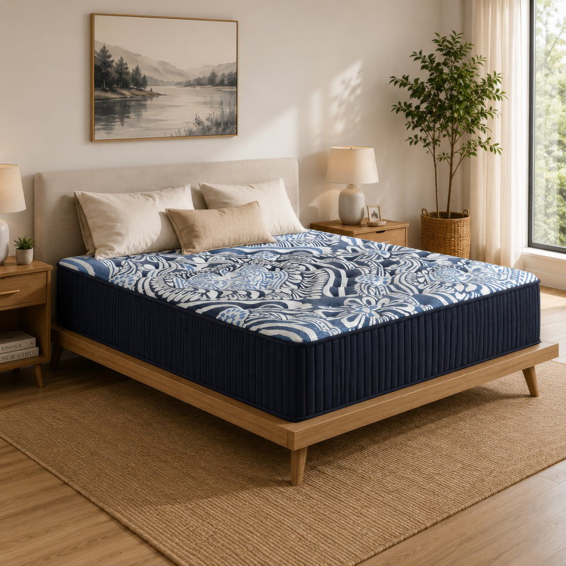 Matelas grand format Xyno, mousse mémoire, gel rafraîchissant en latex, tissu bleu foncé 15 pouces