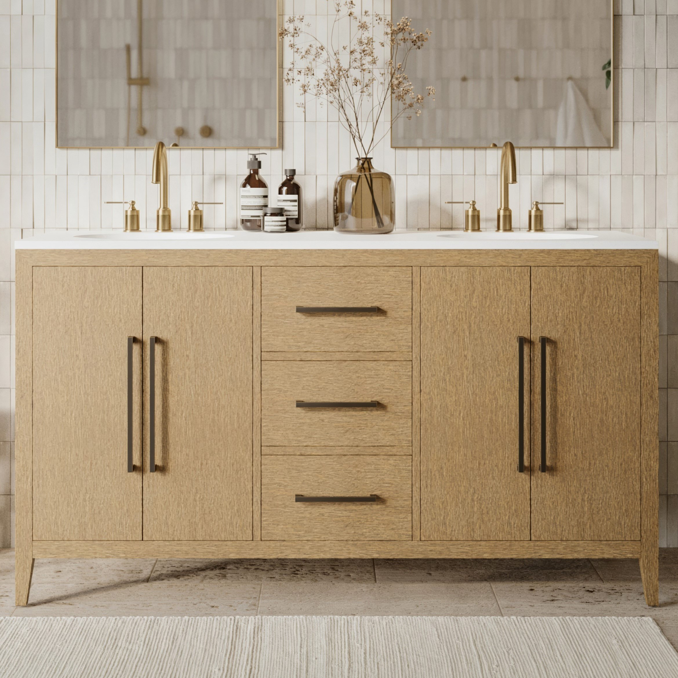 Highbury Furnishings Alsup 60'' Double Bathroom Vanity with Quartz Top ...