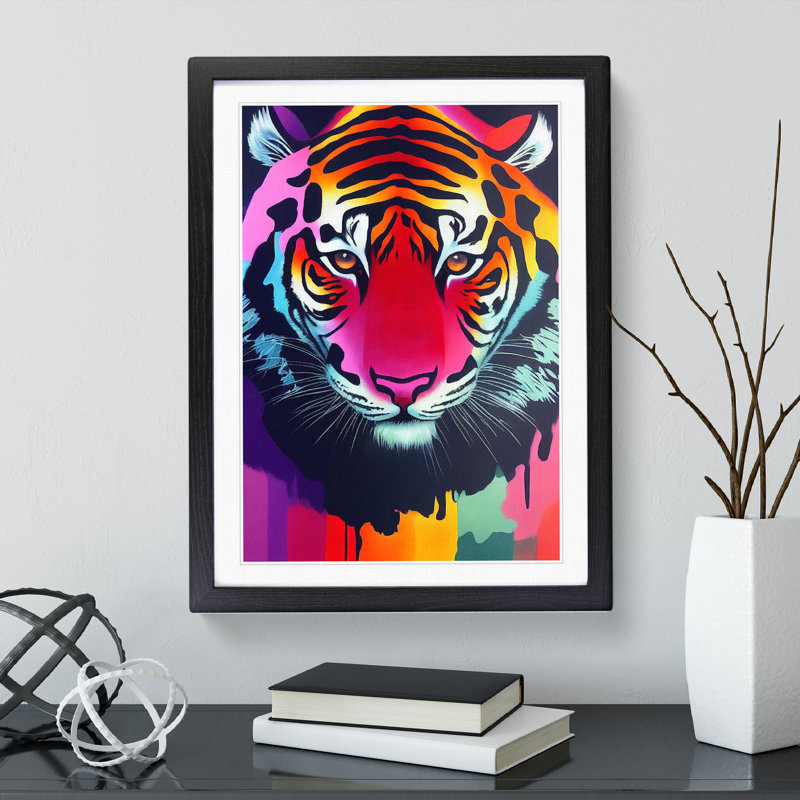 Painted Tiger No.6 Abstract - Wall Art, Black Framed, 66cm H x 48cm W, White