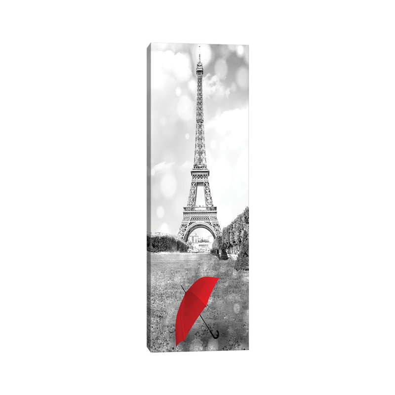 Red Umbrella Paris I by Kimberly Allen - Wrapped Canvas Panoramic Print, 30.48 cm H x 91.44 cm W x 3.175 cm D