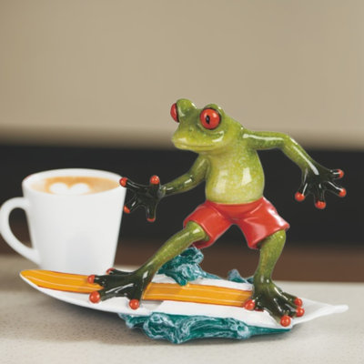 7.5"W Frog Surfing Figurine