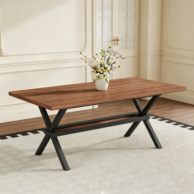 Table de salle à manger rectangulaire moderne industrielle de 71 po, plateau en bois d'ingénierie et pieds en X en métal