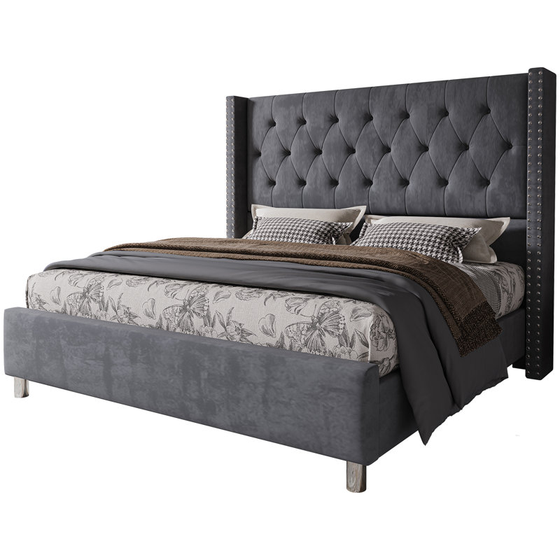 Duluth Upholstered Wingback Bed, Gray, King