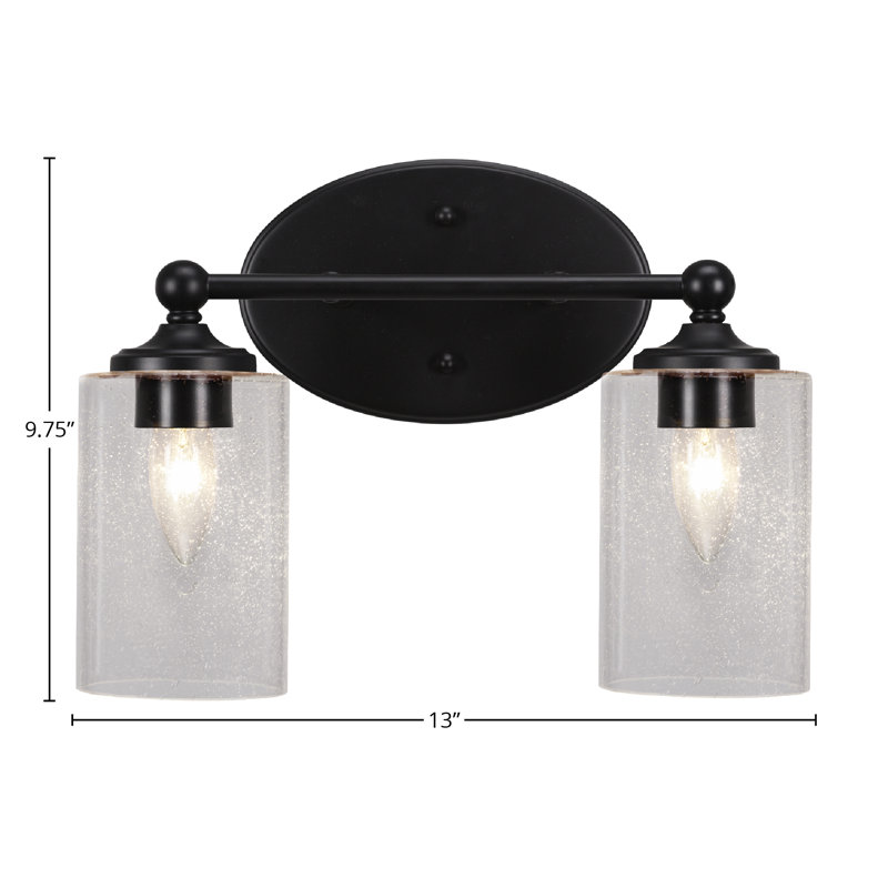 Barre d'éclairage de salle de bain Aitkens avec verre à bulles transparent de 4 po, 2, Noir mat