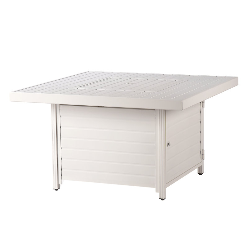 Margrett Square Aluminum Propane Smokeless Fire Pit Table with Hidden Fuel Tank, White