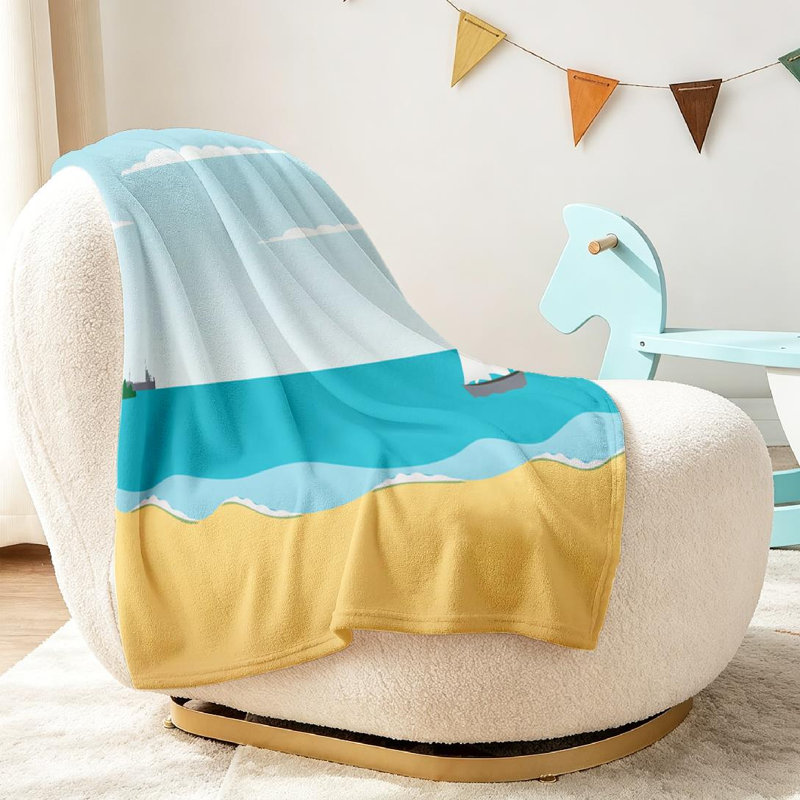 Jeté polaire bleu ultra doux en flanelle, imprimé Calm Beach, Throw 30" x 40"