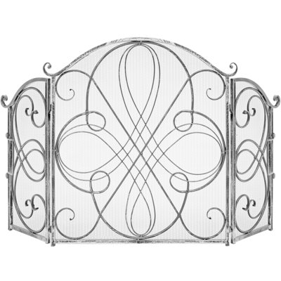 Lissowski 3-Panel 55"x33" Wrought Iron Fireplace Safety Screen Decorative Scroll Spark Guard Cover