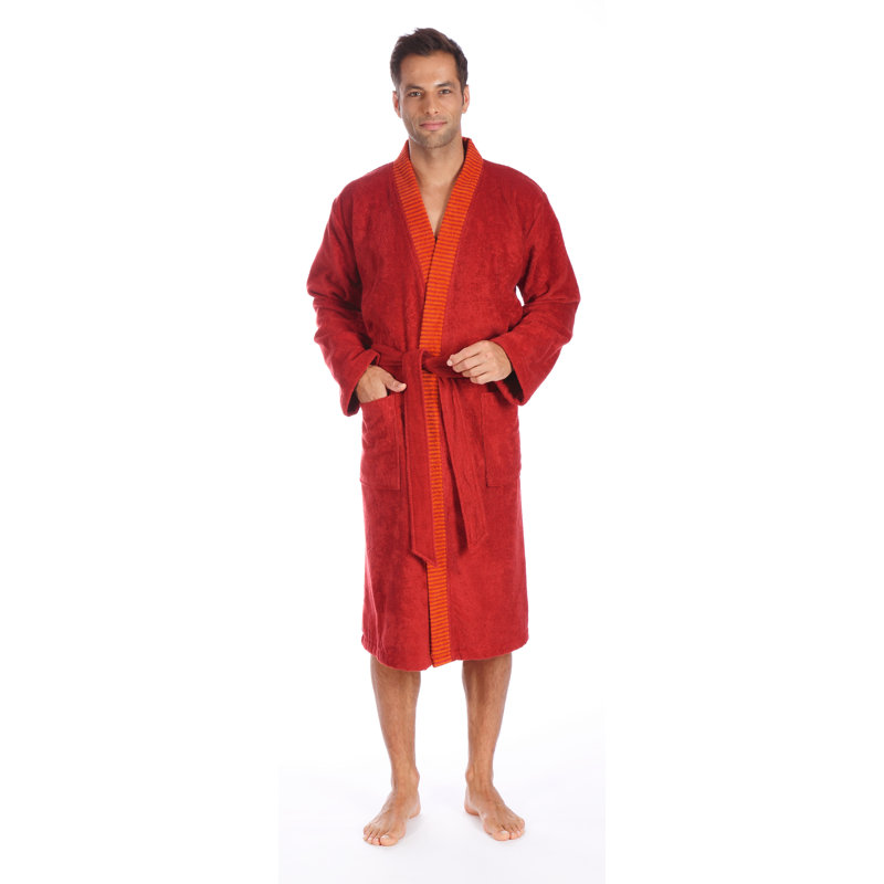 Cotton Boy / Man+ Mid-Calf Bathrobe with Pockets, 125cm L x 116cm W, Blue Rock