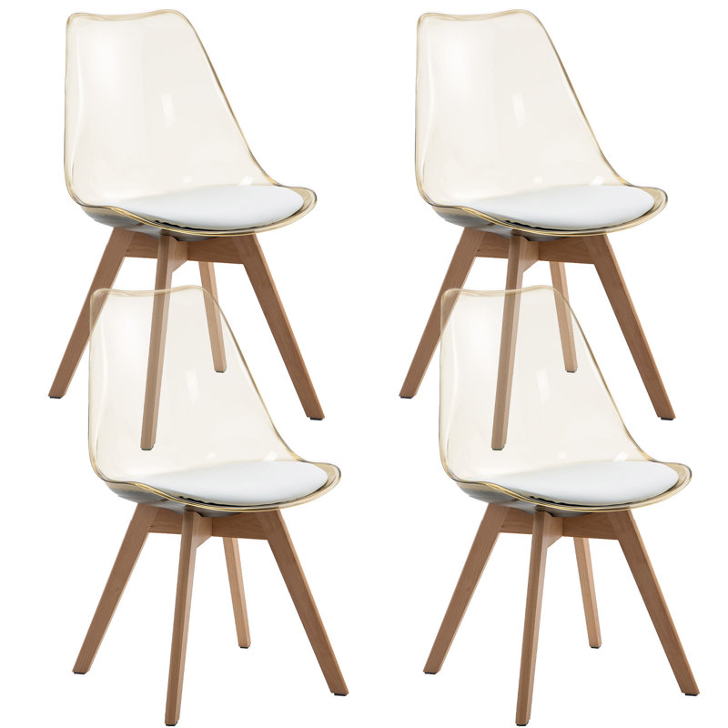 Amber Clear Brown Plastic and Wood Side Chair Set