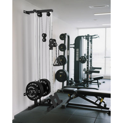 Wall-Mounted Dual Pulley System for Home Gym, 18-Position Cable Crossover Machine with LAT Bar