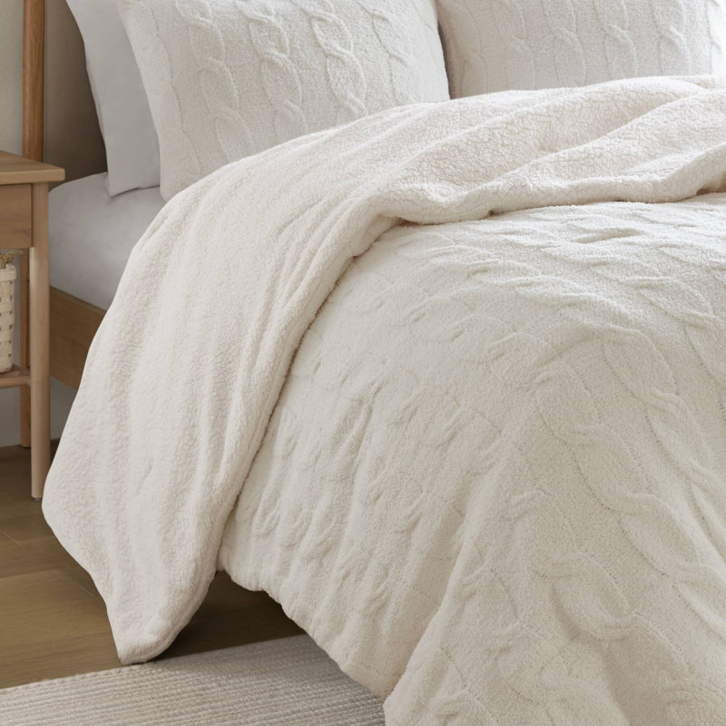 Ensemble de literie de luxe en chenille, édredon simple et taie décorative, design moderne ivoire