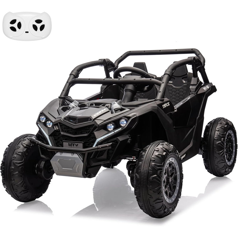 Utilitaire électrique 2 places pour enfants, voiture 4 roues motrices 24V avec télécommande, Noir, noir, noir, noir
