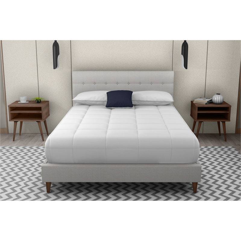 Lit tapissier avec 2 tables de chevet, Beige, Très grand lit