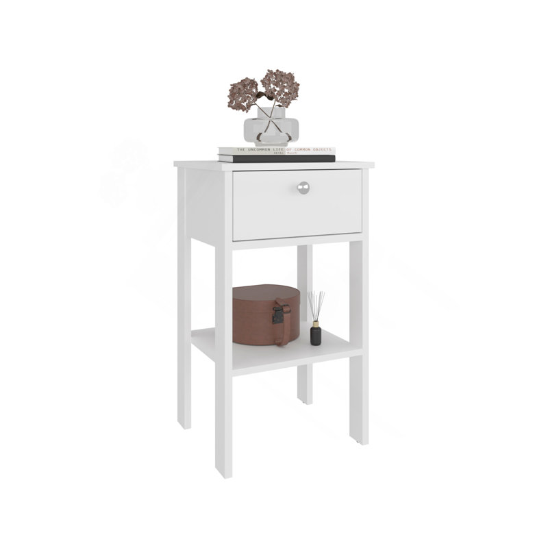 White 1-Drawer Nightstand With Open Shelf, White