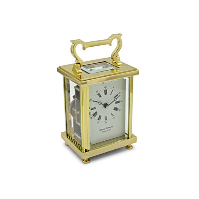 Metal Glass Mechanical Tabletop Clock in Polished Brass