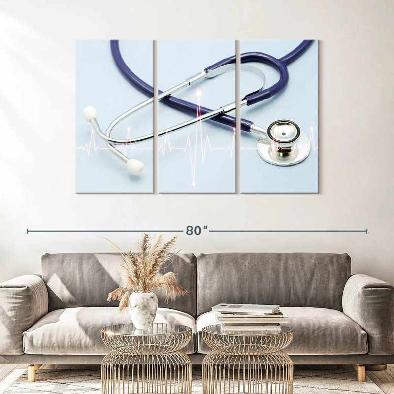 Stéthoscope médical, reproduction d'art sur toile, H 36 po x l 57 po x P 1,25 po