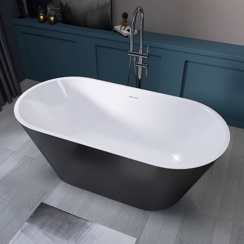 67'' x 30'' Acrylic Freestanding Bathtub Contemporary Stand Alone Deep Soaking Tub with Center Drain, Matte Black