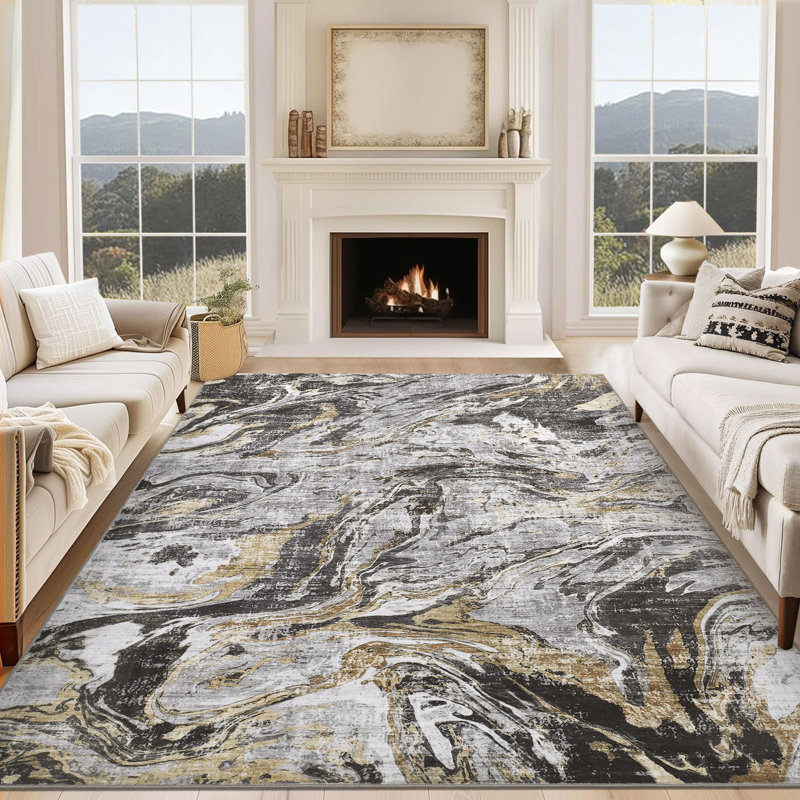Rectangle Floral Area Rug, Gray, 120*170cm