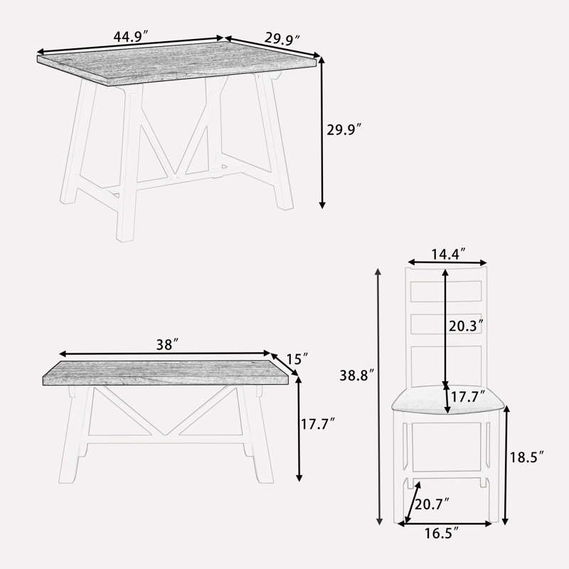 4 - Person Trestle Dining Set, Brown, Brown/White
