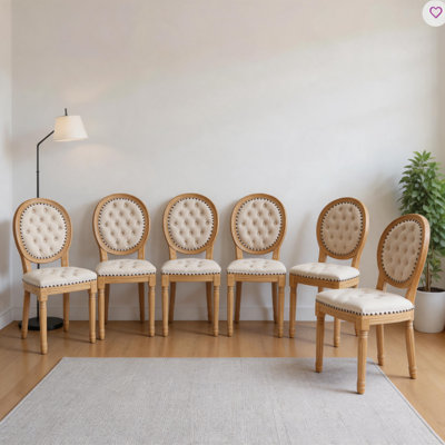 Ensemble de 6 chaises de salle à manger rembourrées en bois massif style français