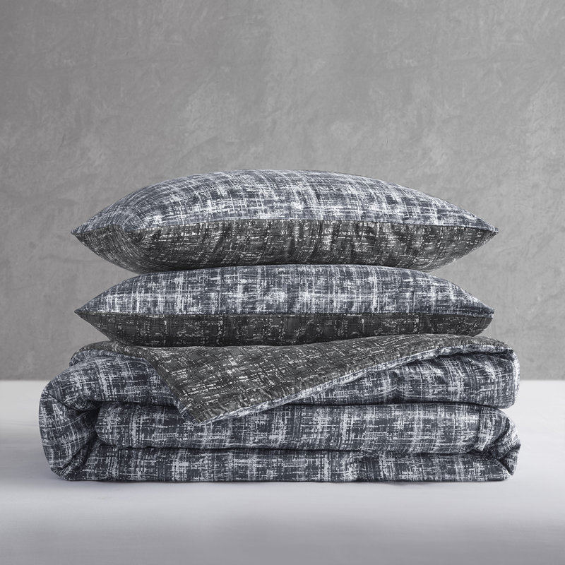Maca Textured Print Reversible Duvet Set, Gray, Full/Queen Duvet Cover + 2 Standard Shams