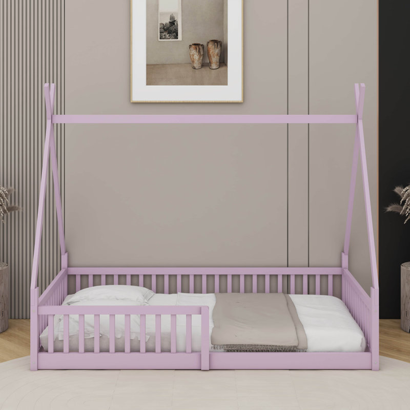 Lit simple en bois avec clôture, Rose