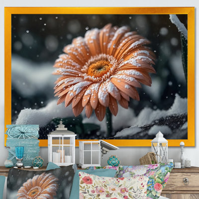 Une fleur de gerbera orange lumineuse en hiver I - Impression sur toile