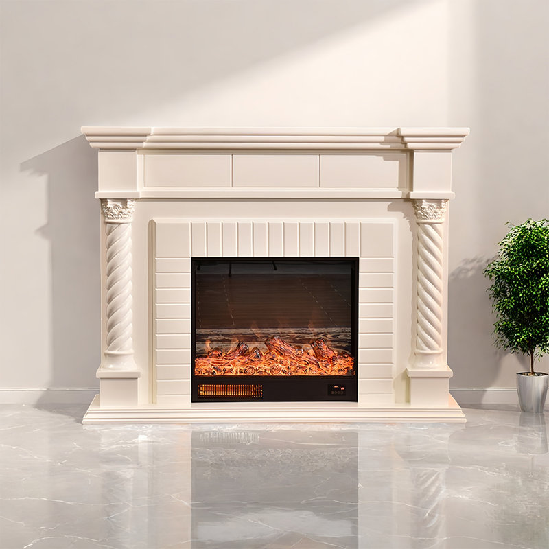 European style simple fireplace decorative cabinet, Ivory