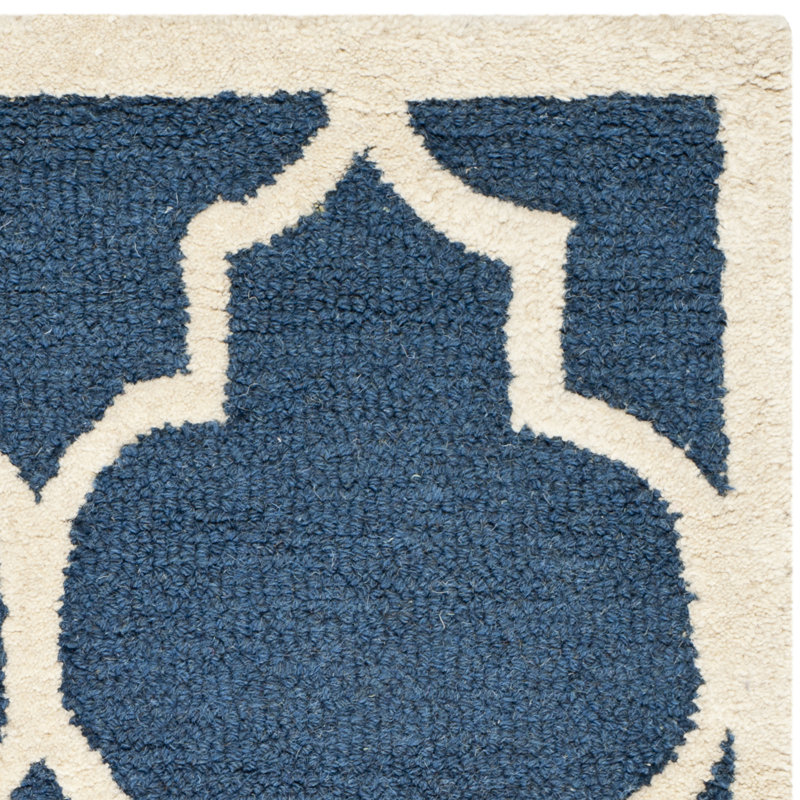 Tapis bleu marine / ivoire en laine à motif géométrique Cannen, Carré 6 pi