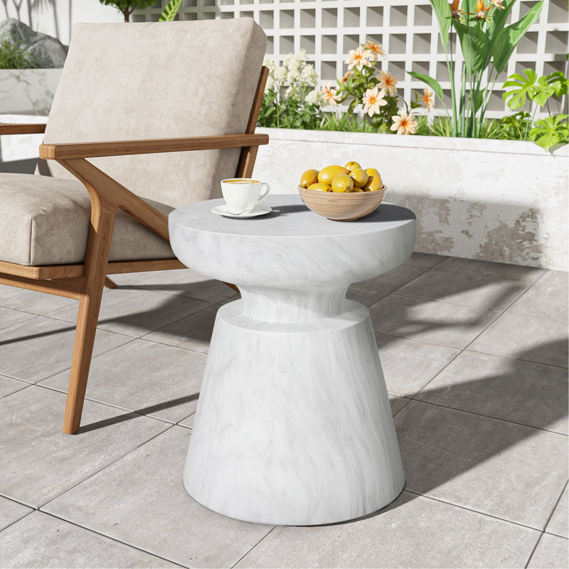 Table d'appoint d'extérieur en travertin Ponti, blanc