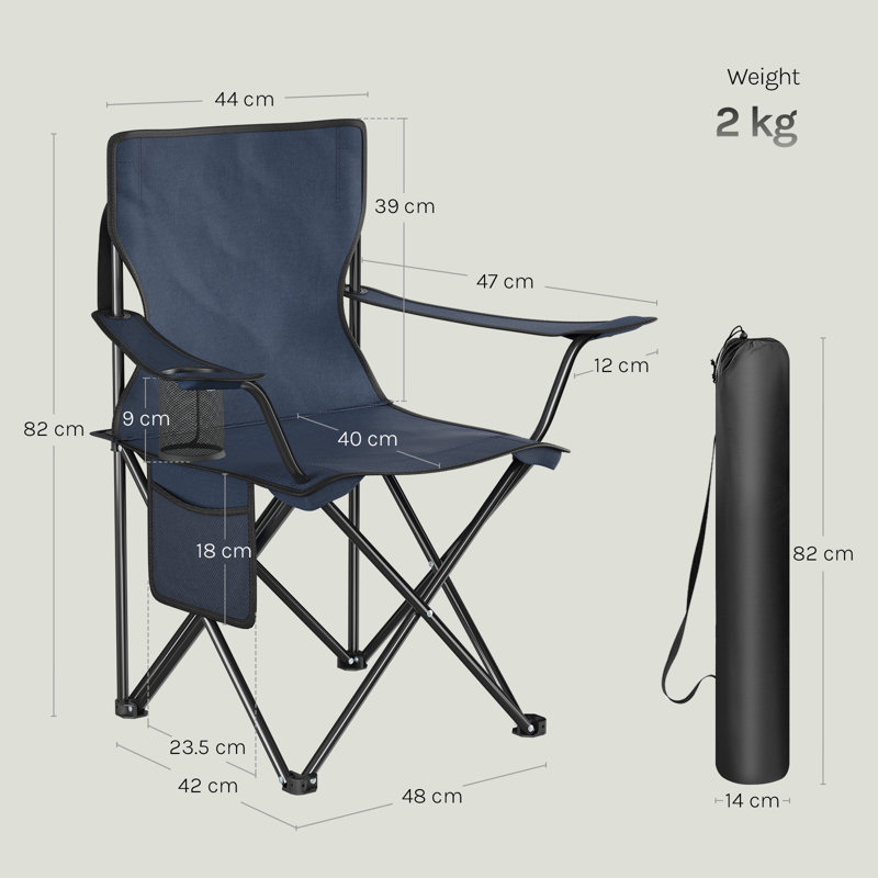 Folding Camping Chairs Set of 2, Portable Fishing Chairs with Cup Holder and Carry Bag, for Garden, Beach, Outdoors, 47x76x81 cm