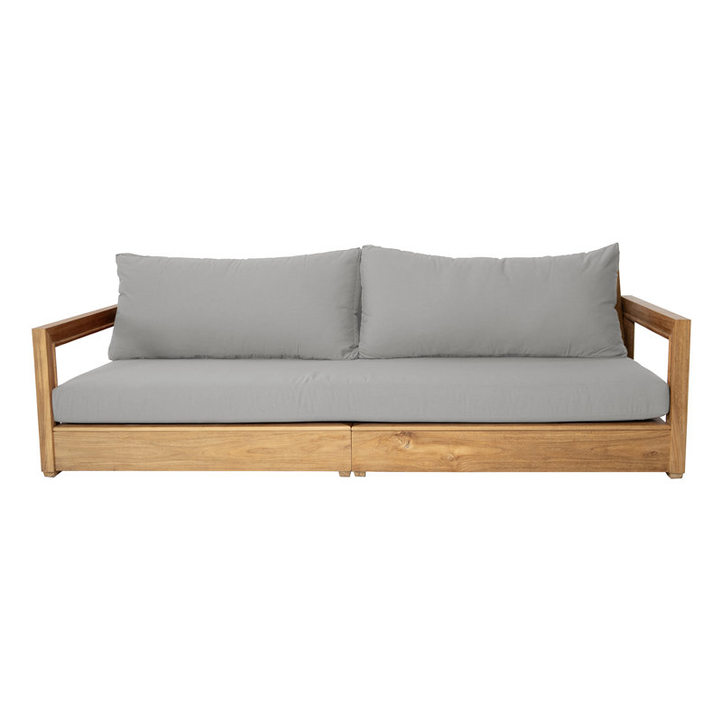 Crelake 107'' Wide Rectangular Teak Patio Sofa with Sunbrella® Cushions, Granite Sunbrella®