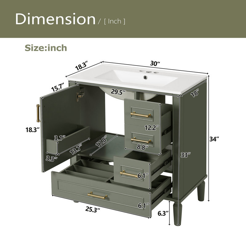 Ensemble de meuble-lavabo traditionnel 30 po, Olive